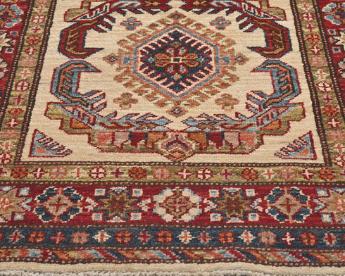 11 Feet Beige Kazak Afghan Hand Knotted Wool Runner Rug